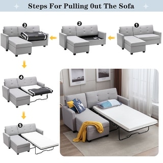 Modern Pull-Out Couch Folding Sleeper Sofa Bed Adjustable Mattress with ...