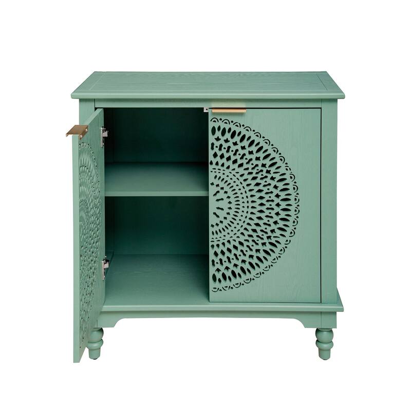 GDFStudio - Manchuria Crest American Style Hollow-Carved Storage Accent Cabinet with 2 Doors