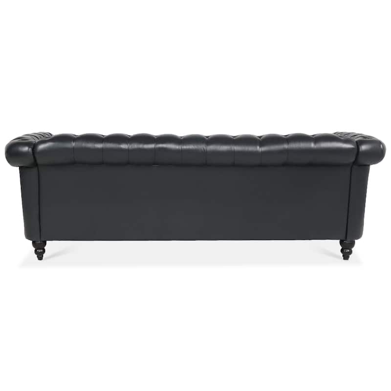 Faux Leather Rolled Arm Chesterfield Three Seater Sofa