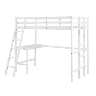 Twin Size Loft Bed Frame with Desk Angled and Built-in Ladder
