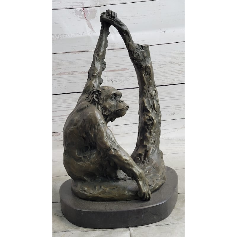Chimpanzee Ape Chimp Imitative Gorilla Monkey Bronze Sculpture Statue Figure Marble Base