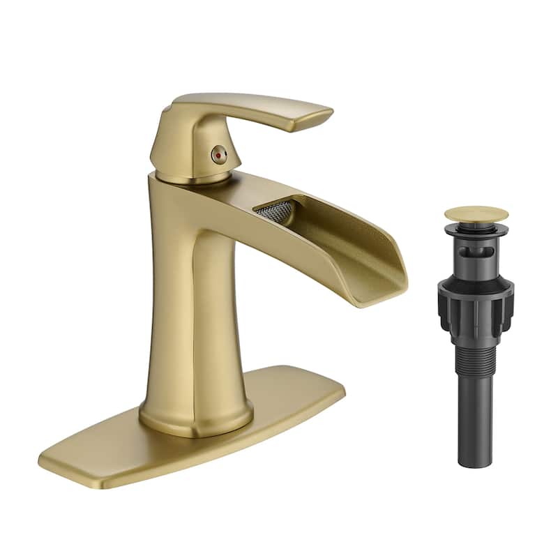 Single hole 1-handle Waterfall Handle Bathroom Sink Faucet with Drain with Deck Plate