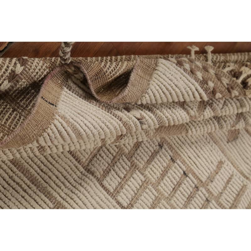 Beige & Ivory Moroccan Modern Area Rug Hand-Knotted Wool Carpet - 6'0"x 9'4"