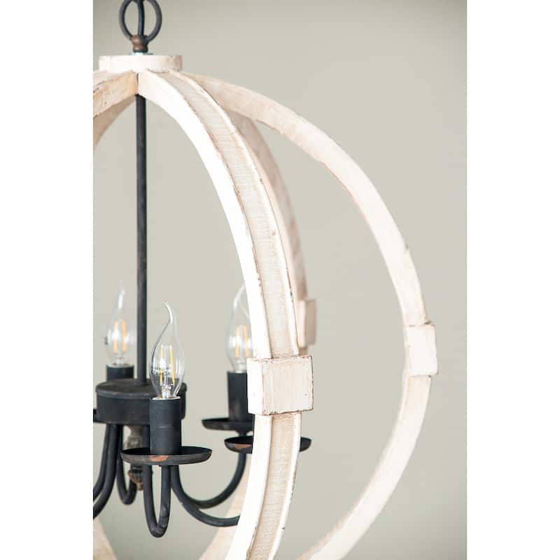 6 - Light Wood Chandelier, Hanging Light Fixture with Adjustable Chain for Kitchen Dining Room Foyer Entryway, Bulb Not Included