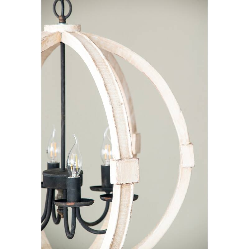 6-Light Wood Chandelier, Hanging Light Fixture with Adjustable Chain for Kitchen Dining Room Foyer Entryway, Bulb Not Included