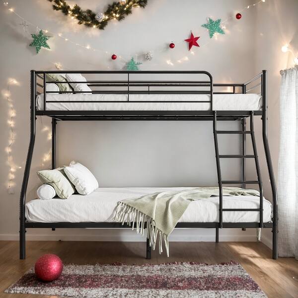slide 2 of 9, Twin-Over-Full Metal Bunk Bed,Easy Assembly With Enhanced Upper-Level Guardrail Black