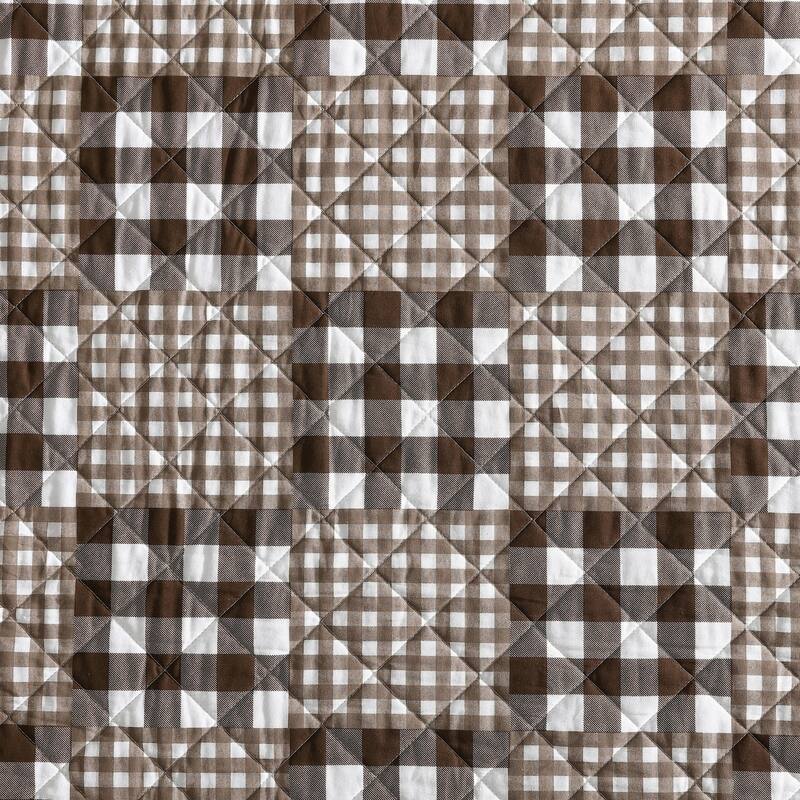Eddie Bauer Gingham Patchwork Cotton Reversible Brown Quilt Set