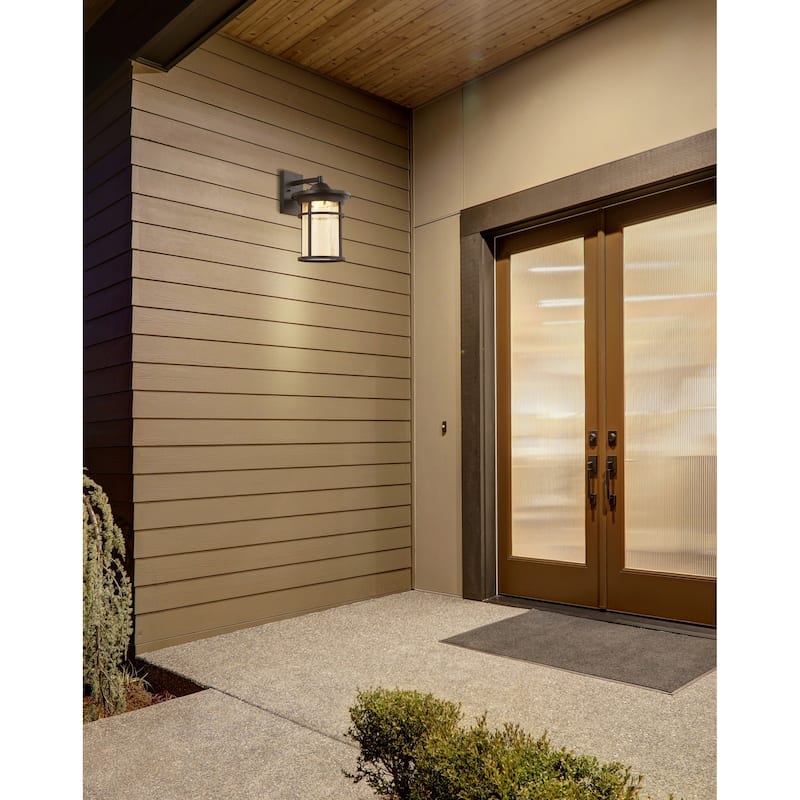 Minimo Outdoor Wall Lantern Crackled Glass/Metal Integrated LED Wall Sconce Black by JONATHAN Y