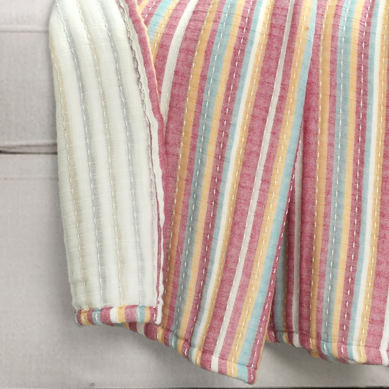 Lush Decor Tracy Stripe Kantha Pick Stitch Yarn Dyed Cotton Woven Throw Blanket