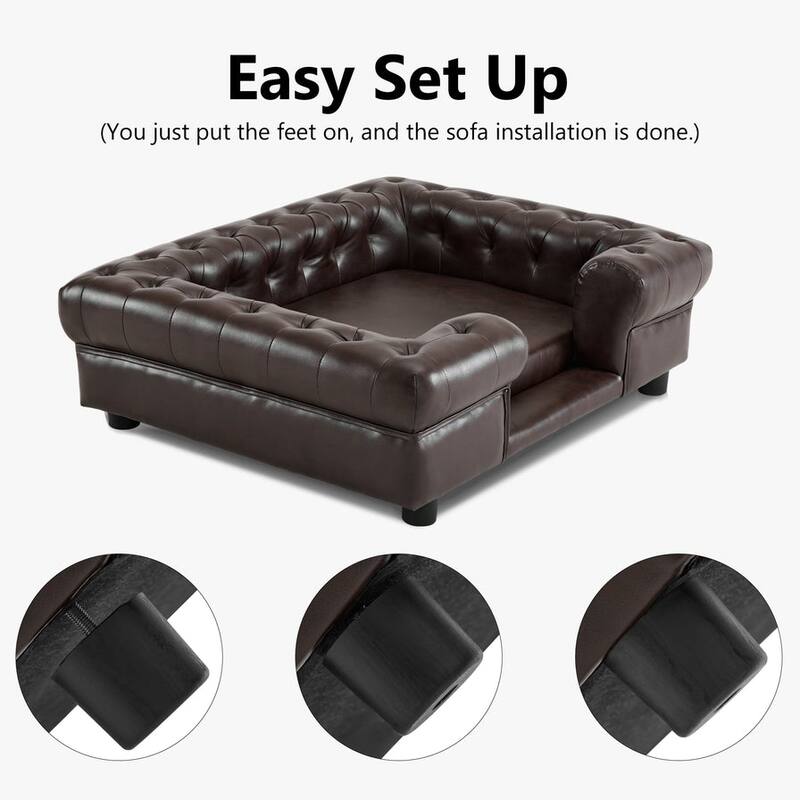 MCombo Pet Sofa Bed with Small Stairs, Faux Leather 6321 - 38.2" x 30.3"