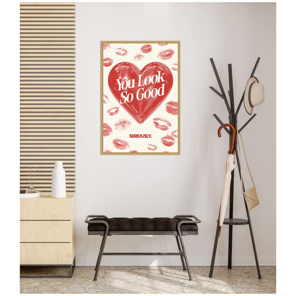 Kate and Laurel You Look So Good Red Lipstick Inspirational Quote by Lucky Guava Framed Canvas Wall Art Print
