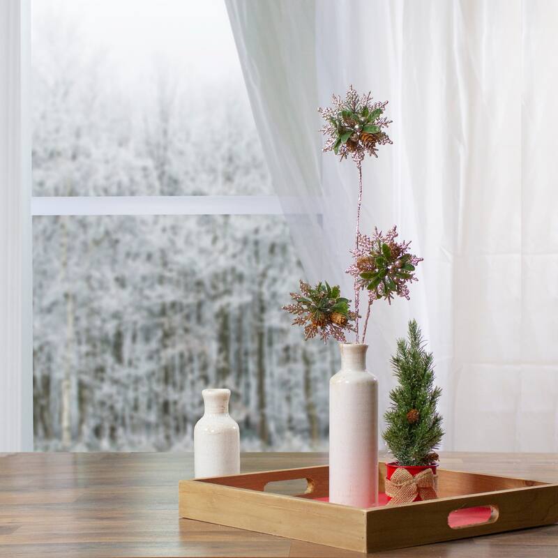 28" Champagne Gold and Green Artificial Floral Christmas Spray