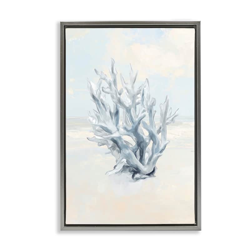 Stupell Soft Minimal Coral Branch Framed Floater Canvas Wall Art Design By Ramona Murdock - 17 x 25 - Grey