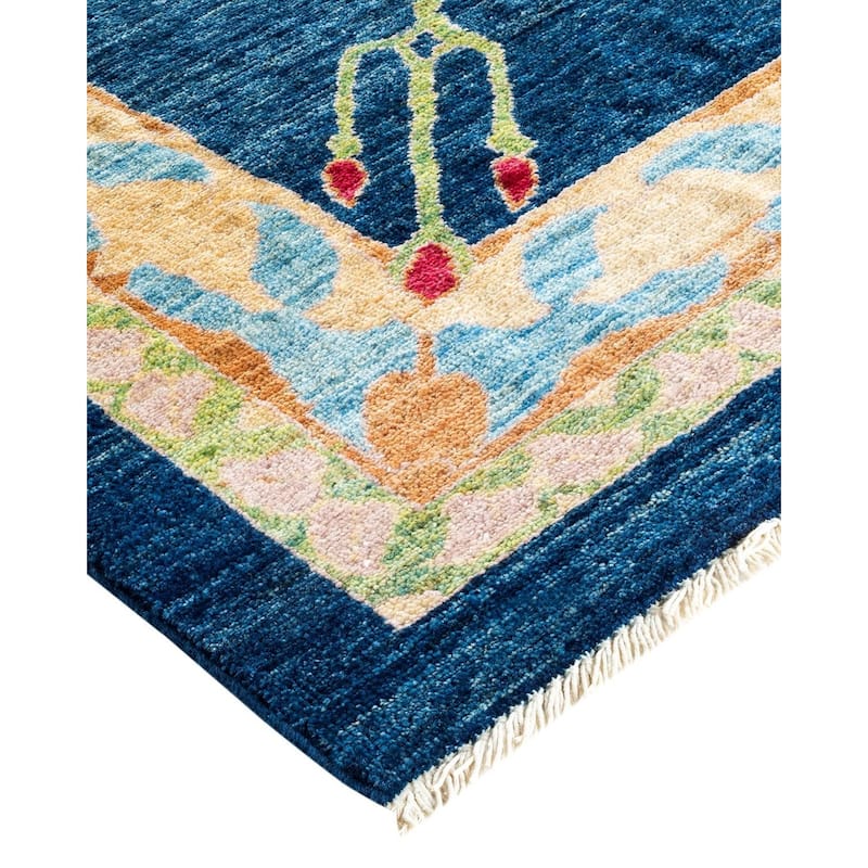 Overton Handknotted Wool Vintage Inspired Contemporary Arts & Crafts Blue Area Rug - 19' 6" x 11' 6"