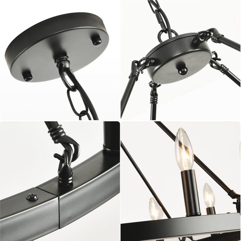 6 - Light Candle Style Wagon Wheel Chandelier