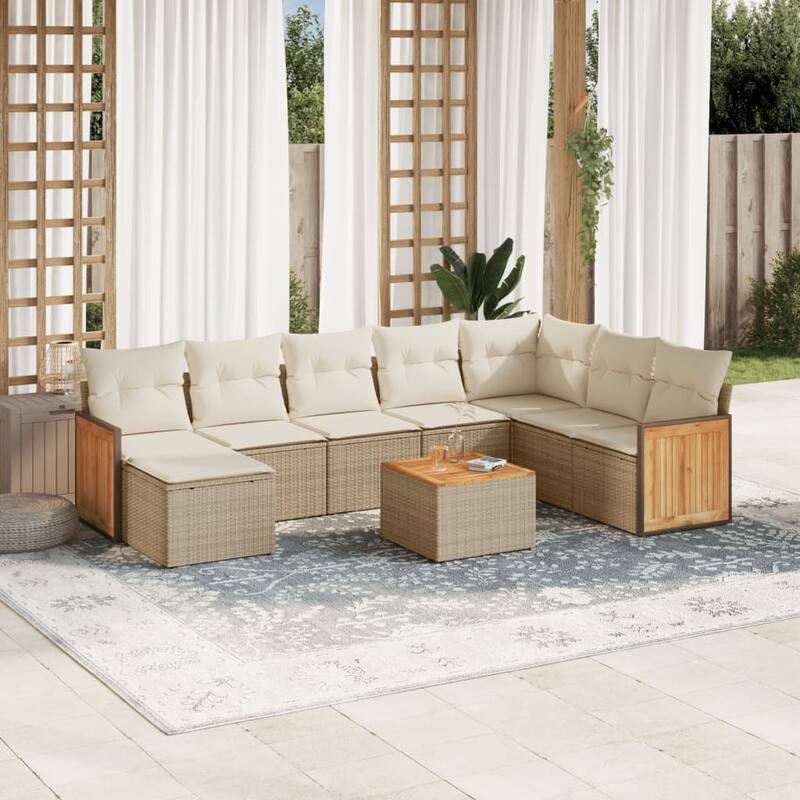 vidaXL Patio Sofa Set with Cushions Outdoor Conversation Furniture Poly Rattan - Beige and Cream-With table - 21.7 x 21.7 x 14.6