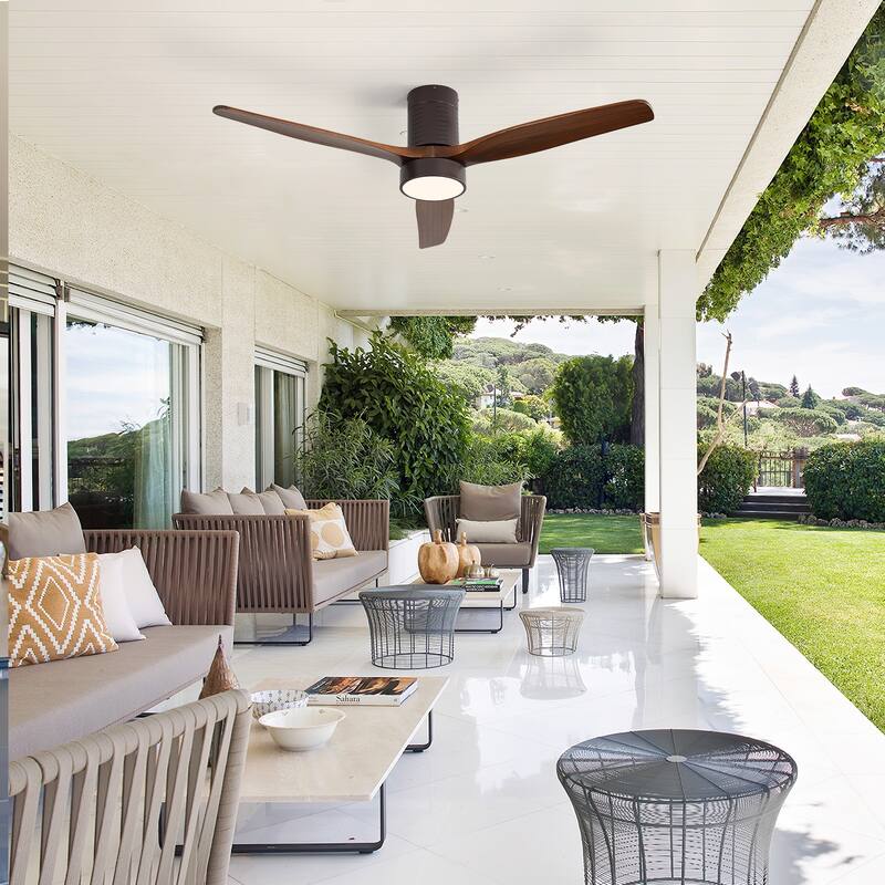 Sofucor 42/52 Inch Low Profile Flush Mount Ceiling Fan with Light,Remote Control,Solid wood/ABS Blades,Reversible Quiet DC Motor