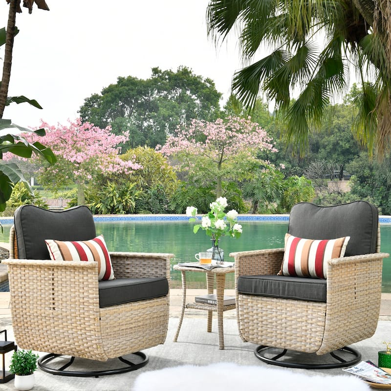 OVIOS 3-piece Pet-Friendly Patio Furniture Swivel Chairs Wicker Set - Black