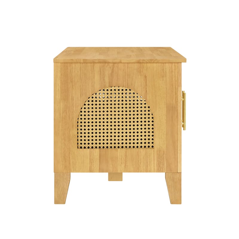 Christopher Knight Home - 47"W Rubber Wood Dog Crate Cabinet with Rattan Doors & Storage