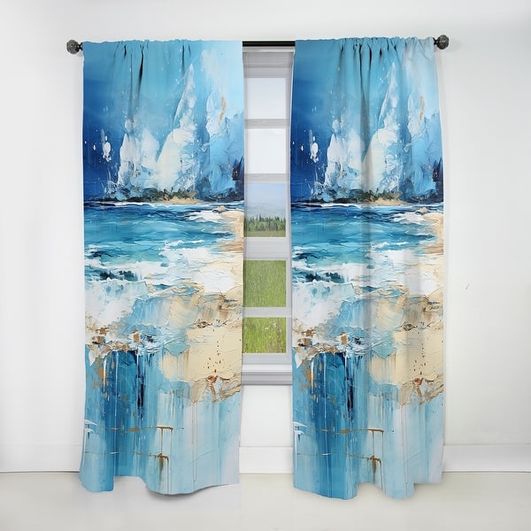 slide 2 of 9, Designart "Blue And Beige Tranquility Beach II" Coastal Minimalism Curtain - Blackout No Pattern Curtain - 1 Panel