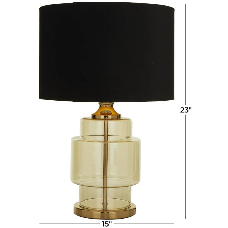 Glass Transparent Base Room Table Lamp with Drum Shade - Gold - Roche River Decor