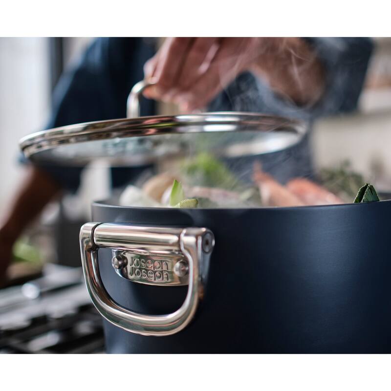 Joseph Joseph Space Ceramic Non-Stick 8.5 Qt. Stock Pot with Folding Handles and Lid