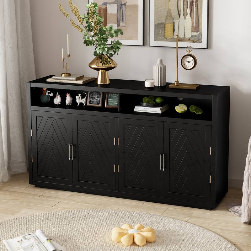 Sideboard with Open Storage and Adjustable Shelves - Black