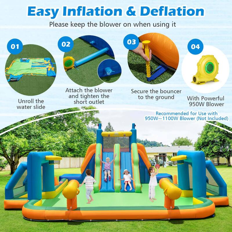 Costway Inflatable Water Slide with 2 Long Slides Pool Climbing Walls - Multicolor
