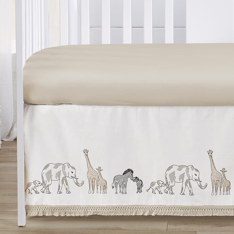 Jungle Safari Animals Nursery Crib Bedding Set Brown Taupe Black and White Gender Neutral Elephant Wildlife Adventure Serengeti