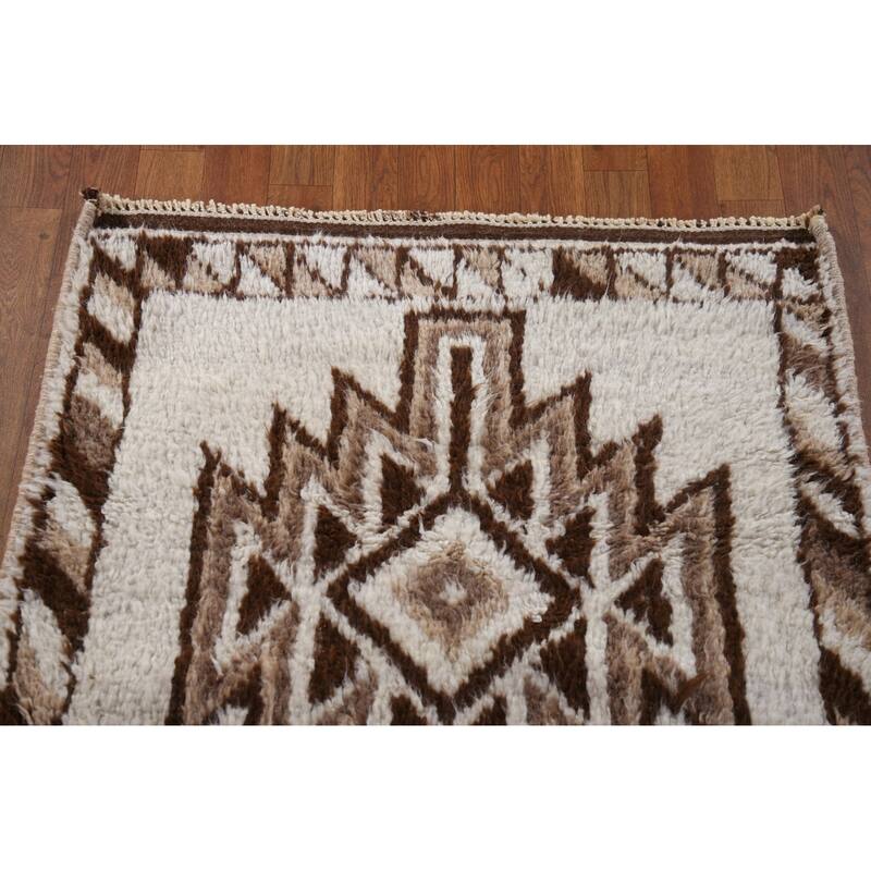 Natural Dye Geometric Anatolian Runner Rug Hand-knotted Wool Carpet - 3'0"x 12'6"