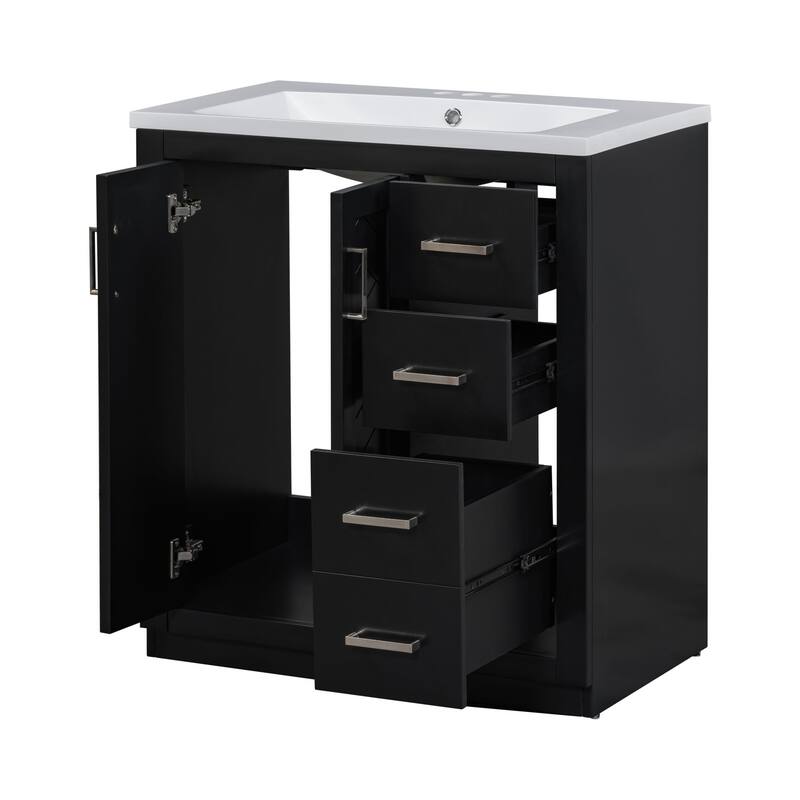 30'' Bathroom Vanity with Resin Sink Combo,Solid Wood Frame Bathroom Storage Cabinet with 3 Drawers& 2 Soft Closing Doors