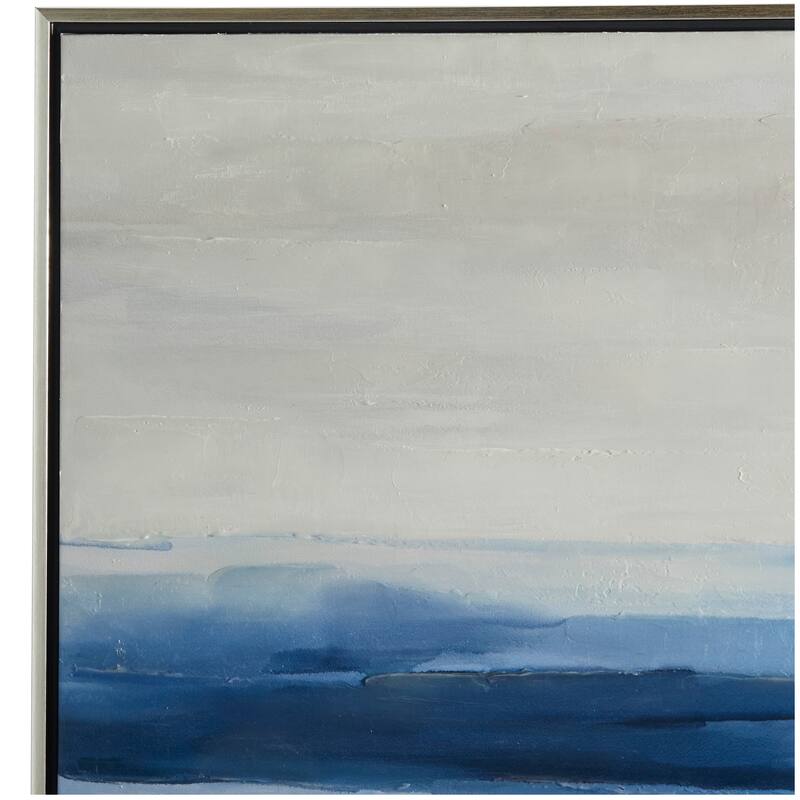 Blue Canvas Abstract Ocean Inspired Landscape Framed Wall Art with Silver Frame