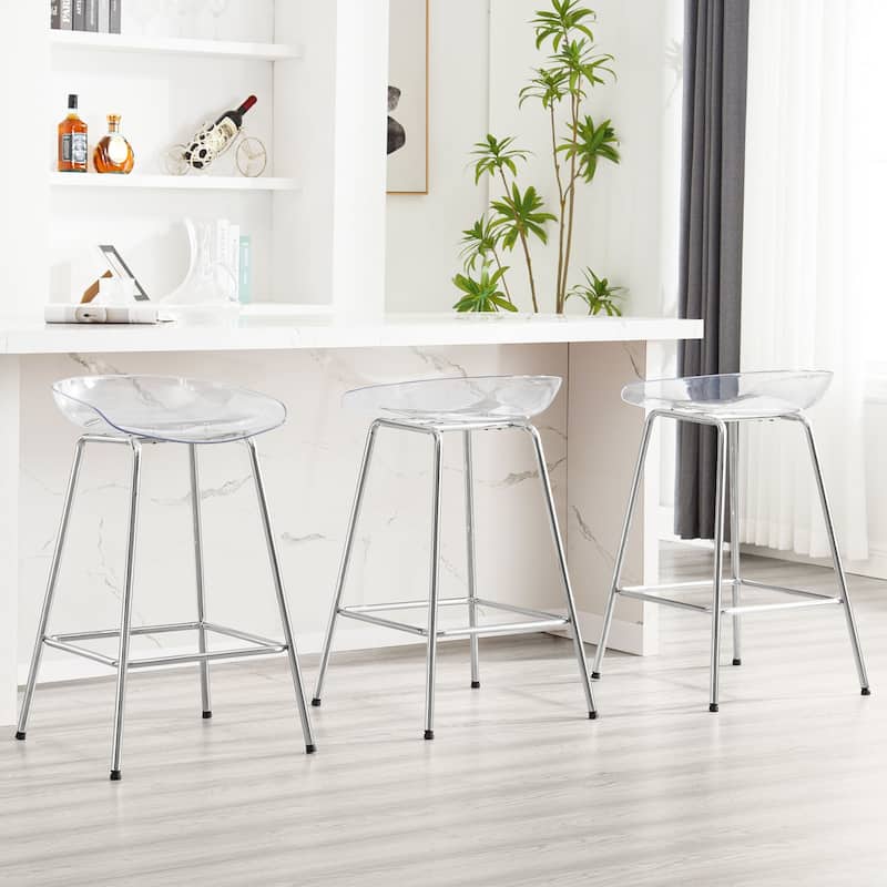 26" PC Clear Counter Stool, Bar Stools with Metal Legs - 29.9"H x 18.5"W x 18.1"D