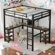 preview thumbnail 1 of 14, Elegant Full Metal Loft Bed with Desk and Shelves, Loft Bed with Ladder and Guardrails, Loft Bed Frame for Bedroom, Black Black