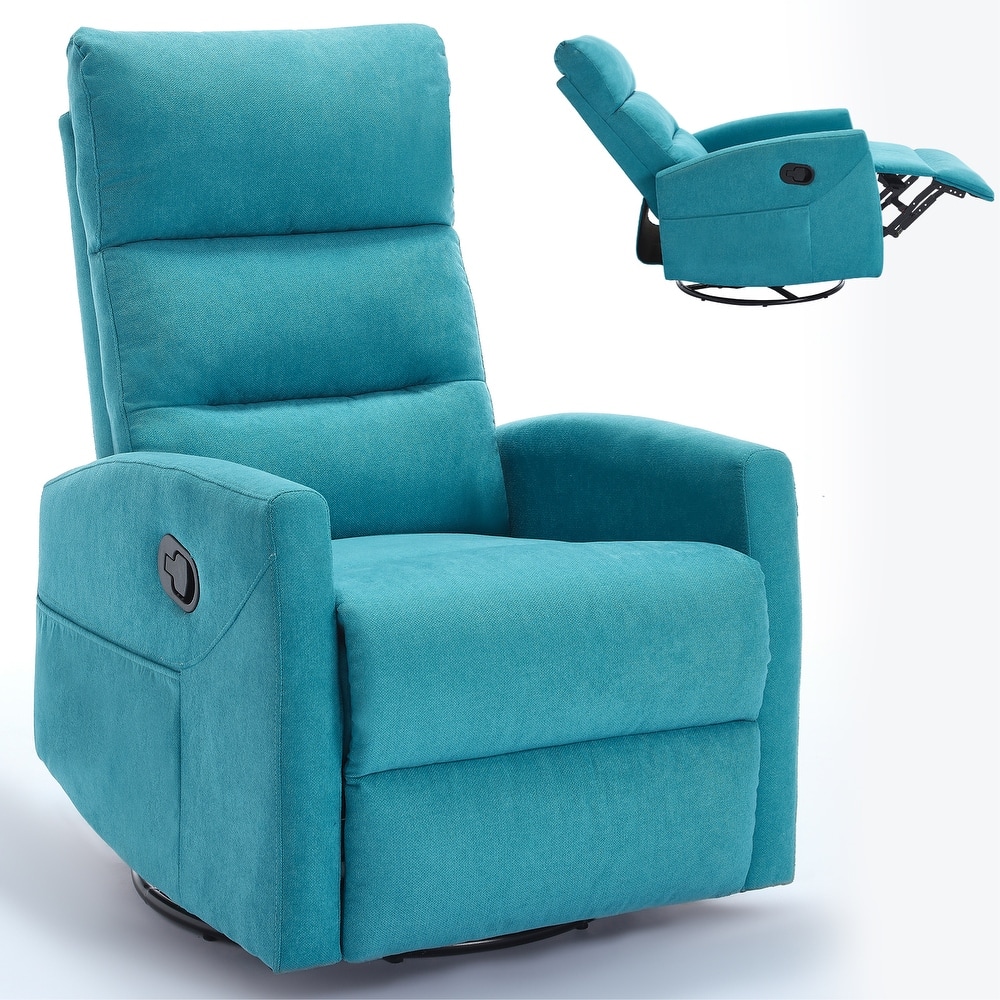 Manual Recliner Chair with Rocker and Swivel, Breathable Fabric Reclining Chair, Recliners for Small Spaces
