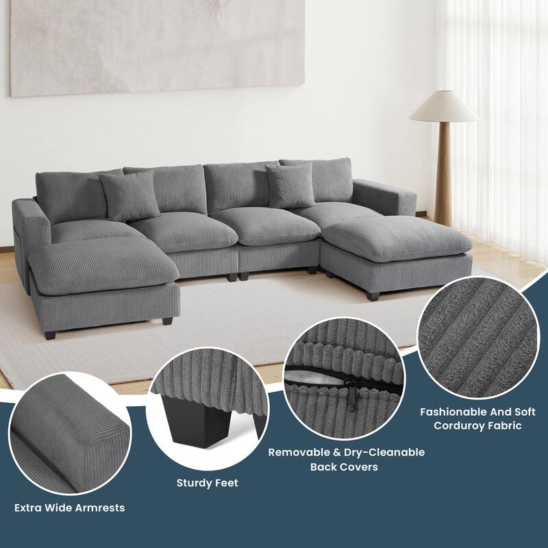 Hamilton 6-Piece Corduroy Upholstered Modular Sectional with USB Port