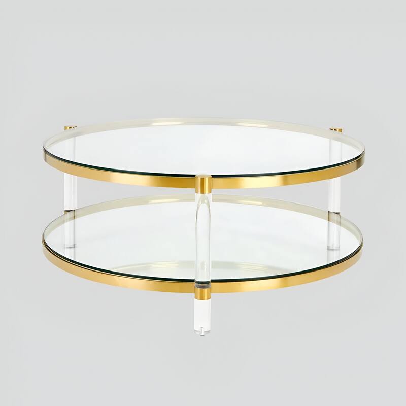 Glass Brass GOLD ROUND Sophia Coffee Table - Gold