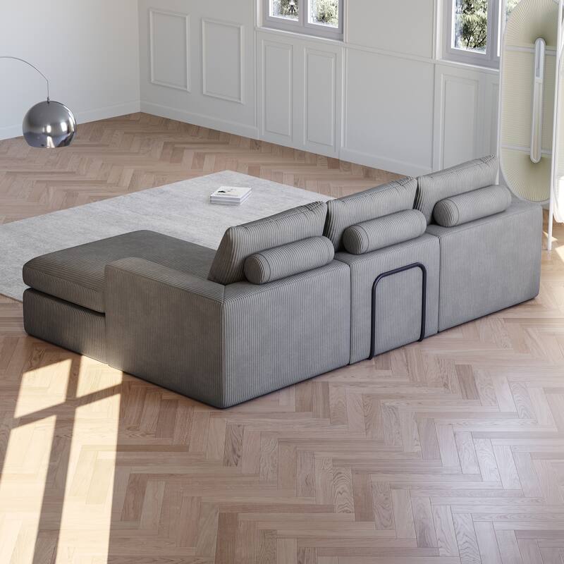 Corduroy Cloud L-shaped Sectional Sofa with Chaise and Pillows