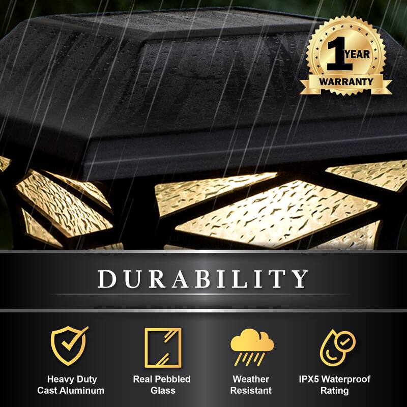 Classy Caps Kingsbridge Black Dual Lighted Solar Post Cap (Set of 2) - N/A
