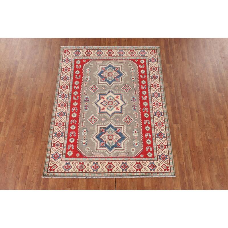 Kazak Area Rug Handmade Traditional Grey Wool Carpet - 5'0" x 6'7"