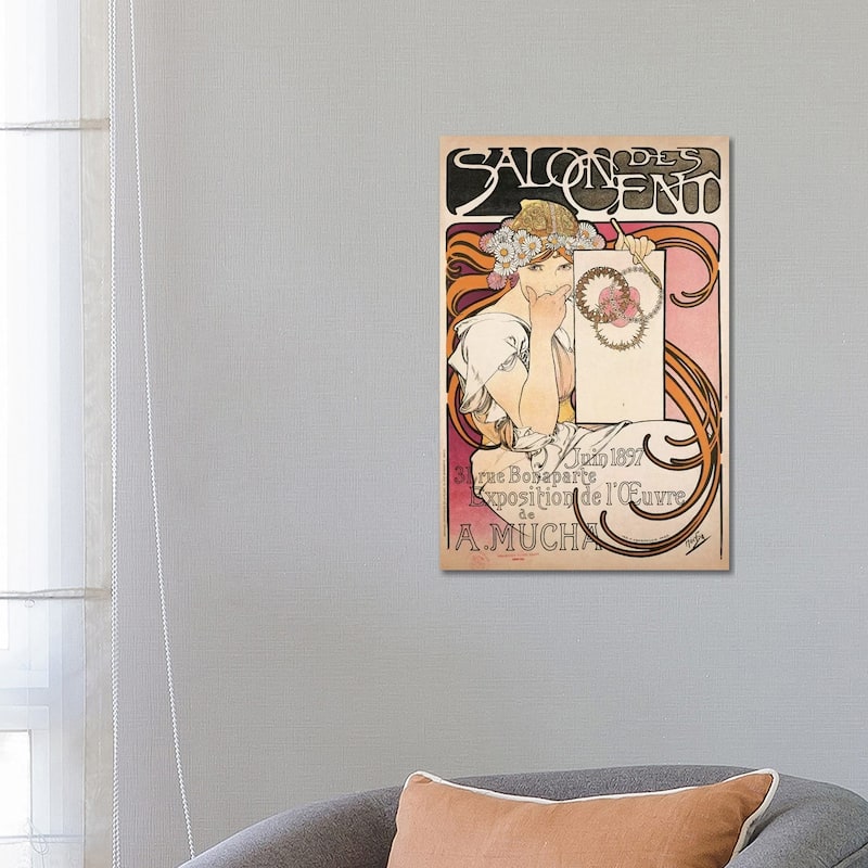 iCanvas "Salon des Cent June 1897 Exhibition Advertisement" by Alphonse Mucha Canvas Print - 26x18x1.5