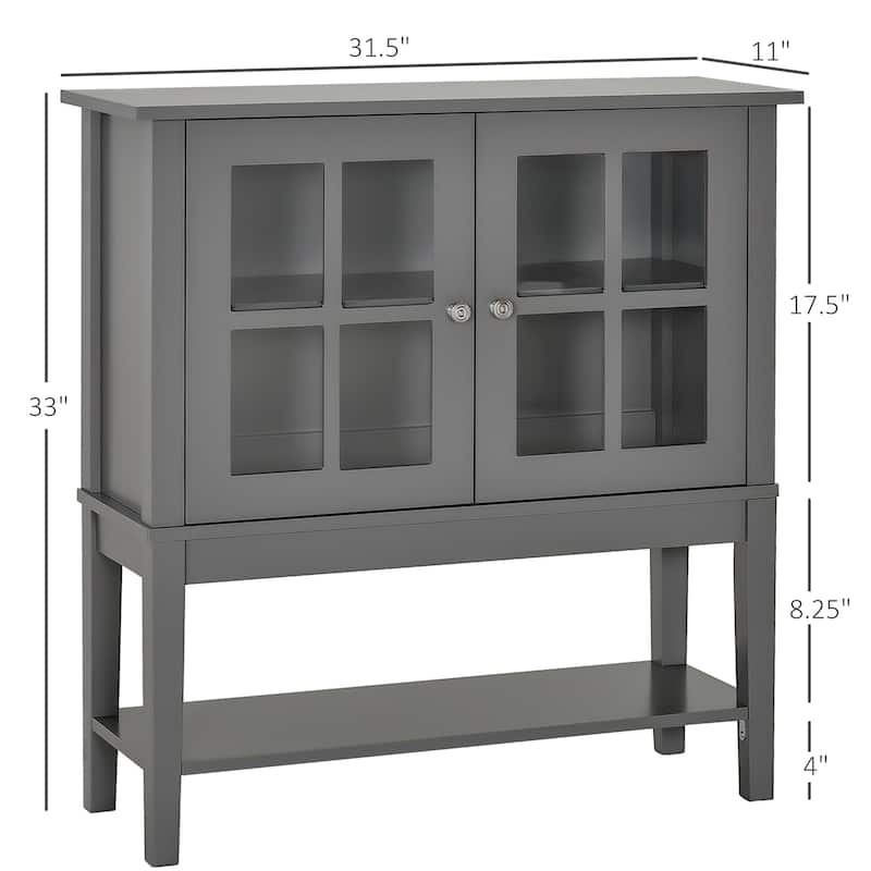 Sideboard with 2 Glass Doors, Adjustable Shelving and Bottom Shelf