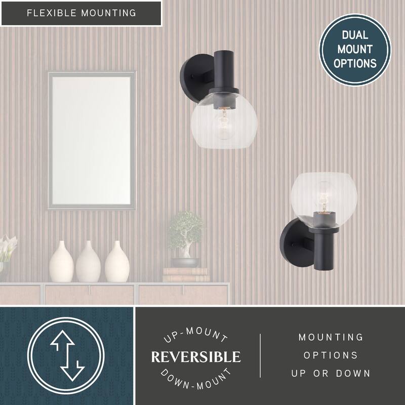 Marshall Black Transitional Bathroom Vanity Wall Light Fixture Clear Glass