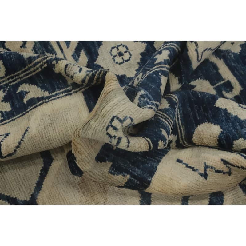 Blue Geometric Oushak Turkish Large Rug, Medallion Geometric Carpet - 14' 8'' X 12' 0''