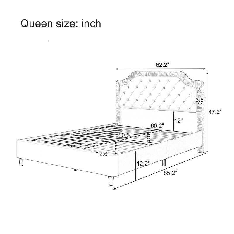 Luxurious Velvet Platform Bed Frame with Tufted & Pleated Headboard, Sturdy Wood Base - Full, Queen, King