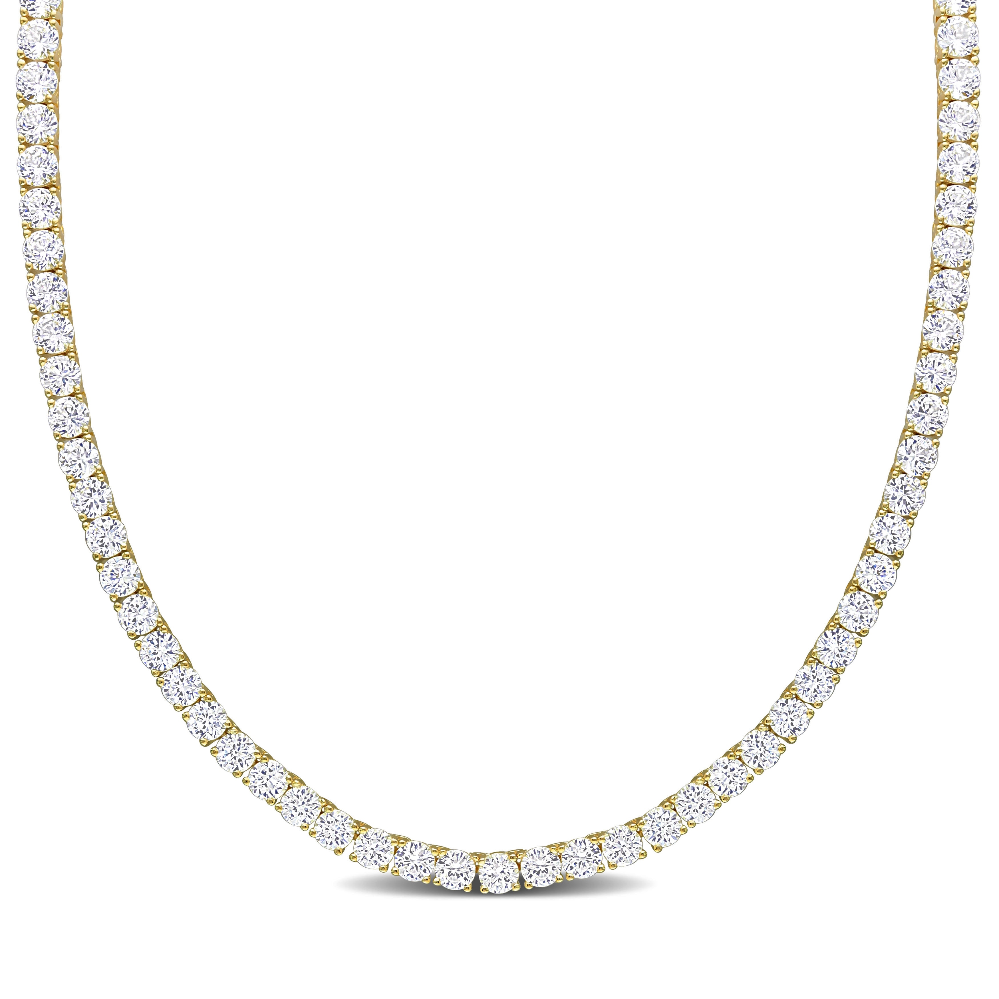 Miadora Created White Sapphire Classic Tennis Necklace in Yellow Plated Sterling Silver