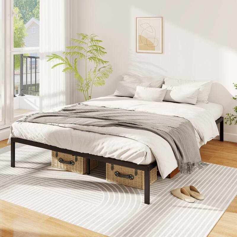 Gymax Queen Size Metal Bed Frame Heavy Duty Support Slats Mattress