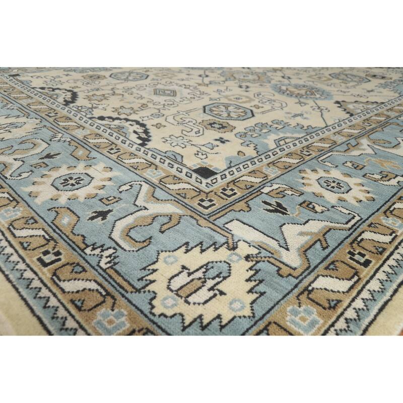 Oushak Area Rug Handmade Transitional Beige Wool Carpet - 9'2" x 11'11" - Ivory/Beige - 9'2" x 11'11"