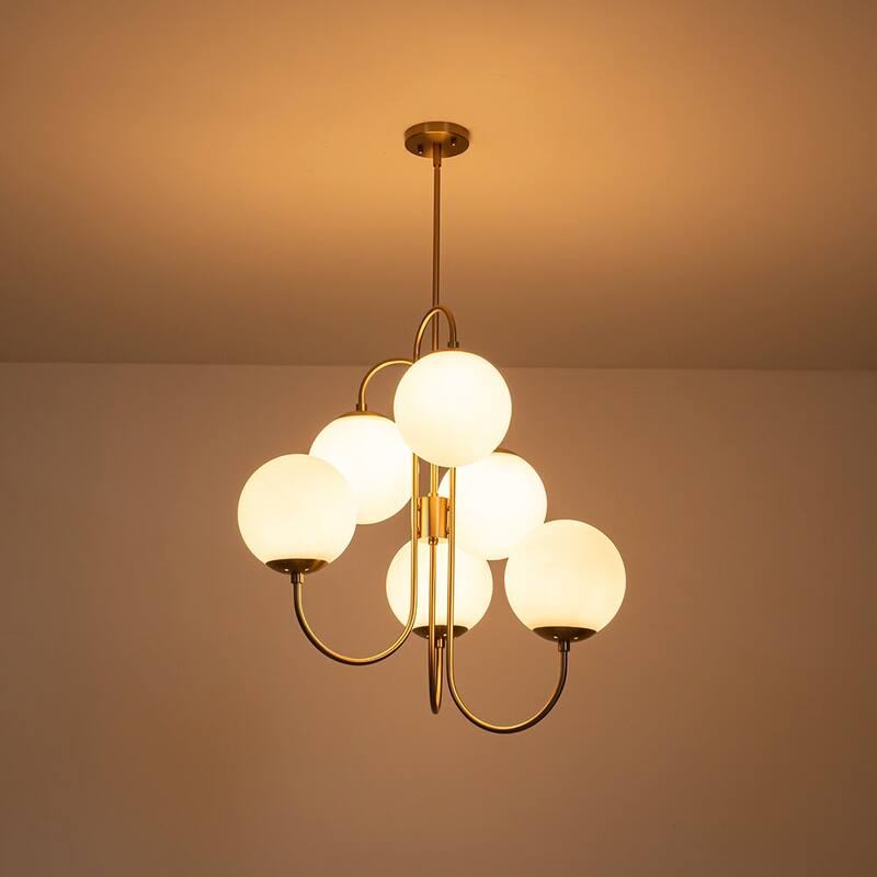 Art Deco 6-Light Frosted Glass Globe Bubble Sputnik Chandelier 28in