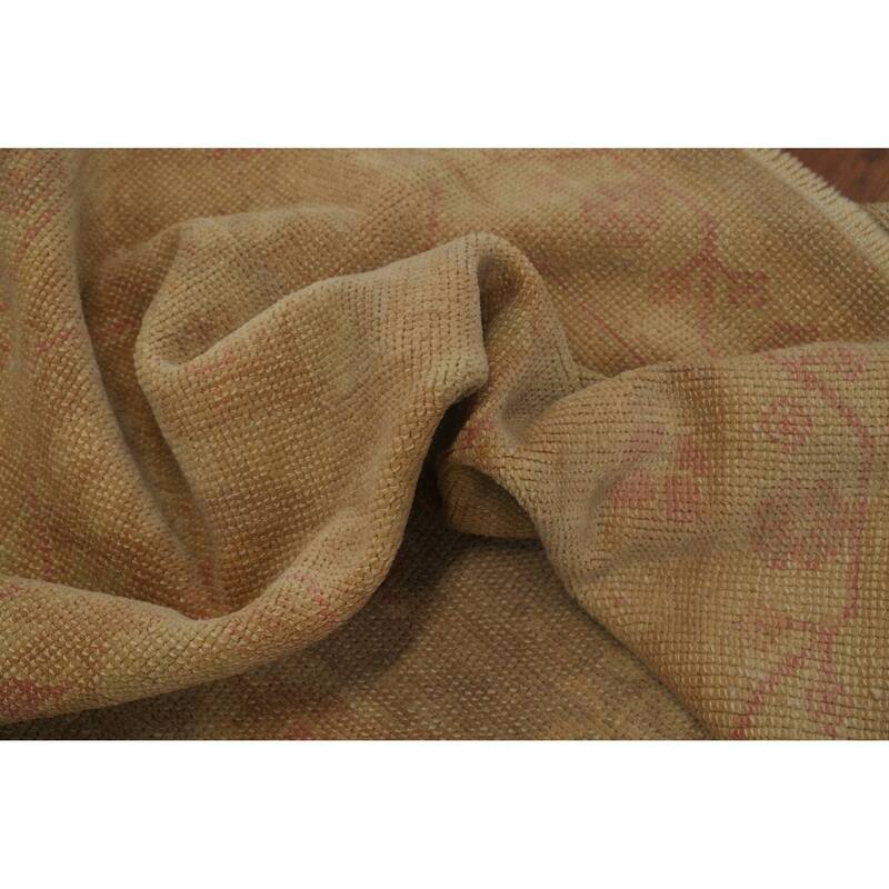Hand Knotted Transitional Wool Carpet Brown Oushak Rug Geometric Area Rug - 12' 10'' X 9' 3''